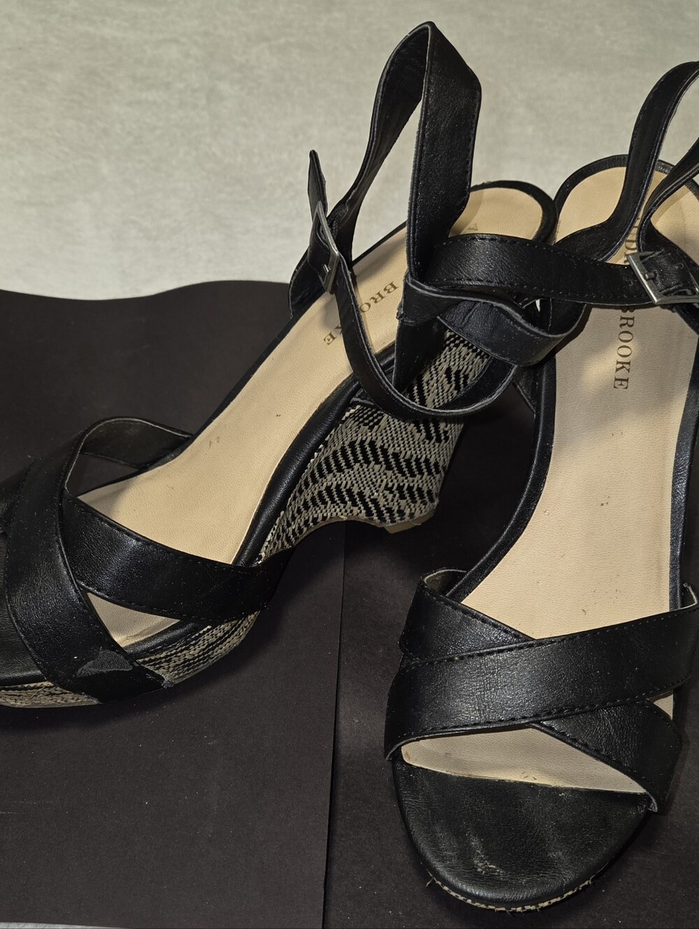 Audrey Brooke Black Crisscross Wedge Sandals